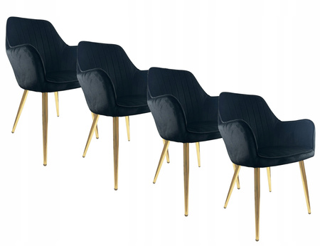 Krzesło czarne welurowe tapicerowane Złote nogi wygodne do kuchni salonu