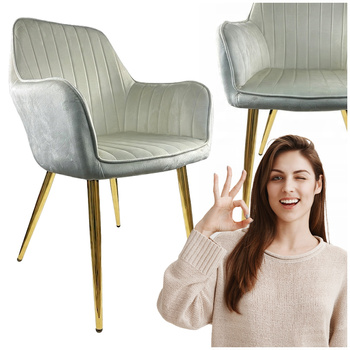 Krzesło beżowe welur tapicerowane Złote nogi wygodne do kuchni salonu Tobi