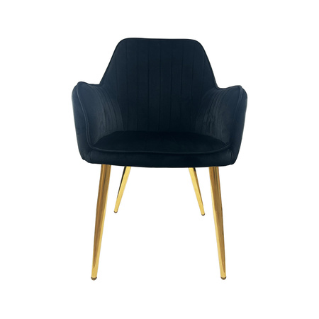 Krzesło czarne welurowe tapicerowane Złote nogi wygodne do kuchni salonu