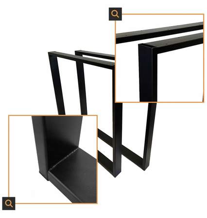 Nogi metalowe Do stołu Loft Industrial czarne 70x72 cm Profil 6x2cm 1 szt
