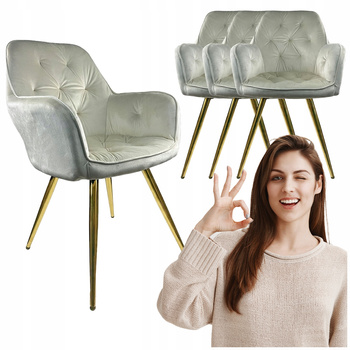 4x Krzesło beżowe welur tapicerowane Złote nogi wygodne do kuchni salonu
