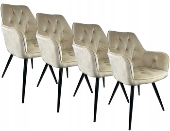 4x Krzesło tapicerowane Domi Beżowe Fotel Welurowe do kuchni jadalni salonu