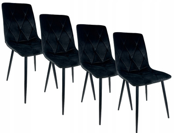 4x Krzesło tapicerowane Nell Czarne Fotel Welurowe do kuchni jadalni salonu