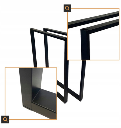 Nogi metalowe Do stołu Loft Industrial czarne 60x72 cm Profil 4x2cm 1 szt