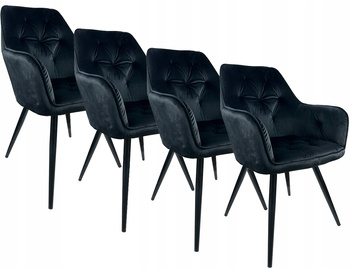 4x Krzesło tapicerowane Domi Czarny Fotel Welurowe do kuchni jadalni salonu