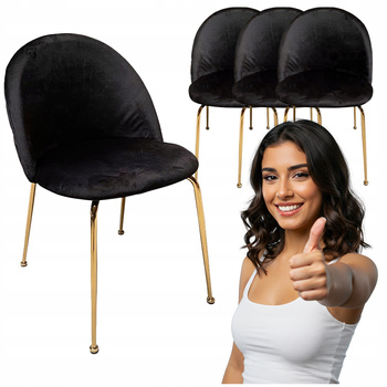 4x Krzesła Czarne welur tapicerowane Złote nogi Oryginalne do kuchni salonu