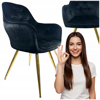 Krzesło Czarne welur tapicerowane Złote nogi wygodne do kuchni salonu Domi