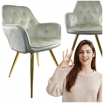 Krzesło beżowe welur tapicerowane Złote nogi wygodne do kuchni salonu Domi