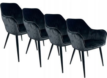 4x Krzesło tapicerowane Tobi Czarne Fotel Welurowe do kuchni jadalni salonu
