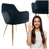 Krzesło czarne welurowe tapicerowane Złote nogi wygodne do kuchni salonu