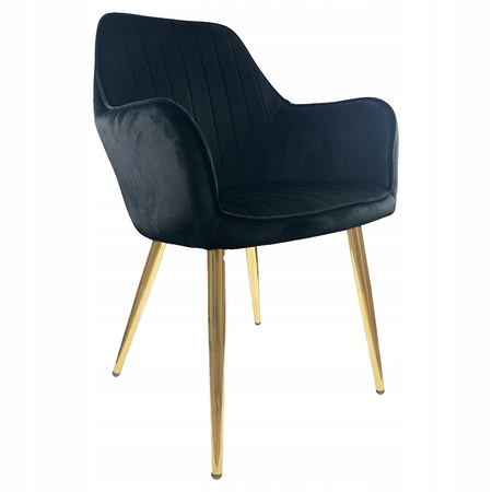 Krzesło czarne welurowe tapicerowane Złote nogi wygodne do kuchni salonu