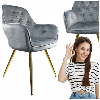 Krzesło Szare welur tapicerowane Złote nogi wygodne do kuchni salonu Domi