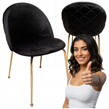 Krzesła Czarne welur tapicerowane Złote nogi Oryginalne do kuchni salonu