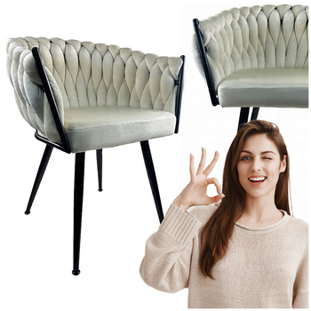 Krzesło Beżowe welurowe tapicerowane czarne nogi plecione do kuchni salonu