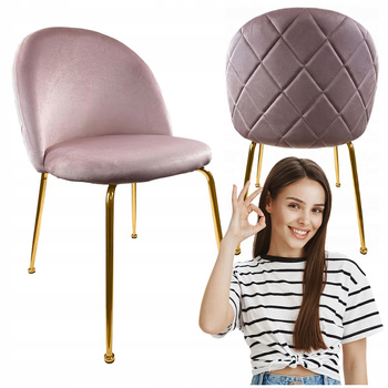Krzesło Różowe welur tapicerowane Złote nogi wygodne do kuchni salonu Livi
