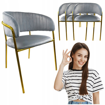 4x Krzesło Szare welur tapicerowane Złote nogi wygodne do kuchni salon Sofi