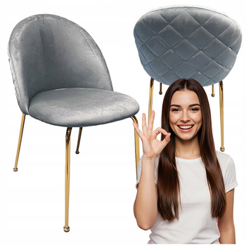 Krzesło Szare welur tapicerowane Złote nogi wygodne do kuchni salonu Livi