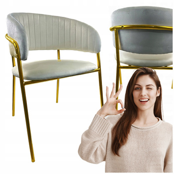 Krzesło Beżowe welur tapicerowane Złote nogi wygodne do kuchni salonu Sofi