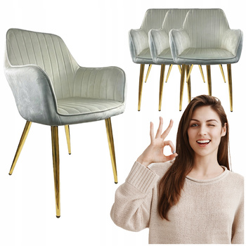 4x Krzesło beżowe welur tapicerowane Złote nogi wygodne do kuchni salonu
