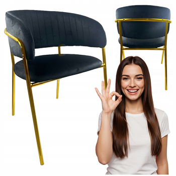 Krzesło Czarne welur tapicerowane Złote nogi wygodne do kuchni salonu Sofi