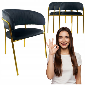 4x Krzesło Czarne welur tapicerowane Złote nogi wygodne do kuchni salon Sof