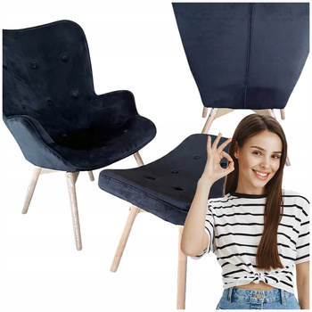 Fotel czarny uszak z podnóżkiem tapicerowany do salonu skandynawski glamou