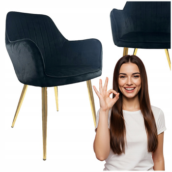 Krzesło czarne welurowe tapicerowane Złote nogi wygodne do kuchni salonu