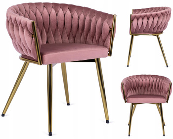 Krzesło VELVA Różowe Glamour na Złotych Nogach